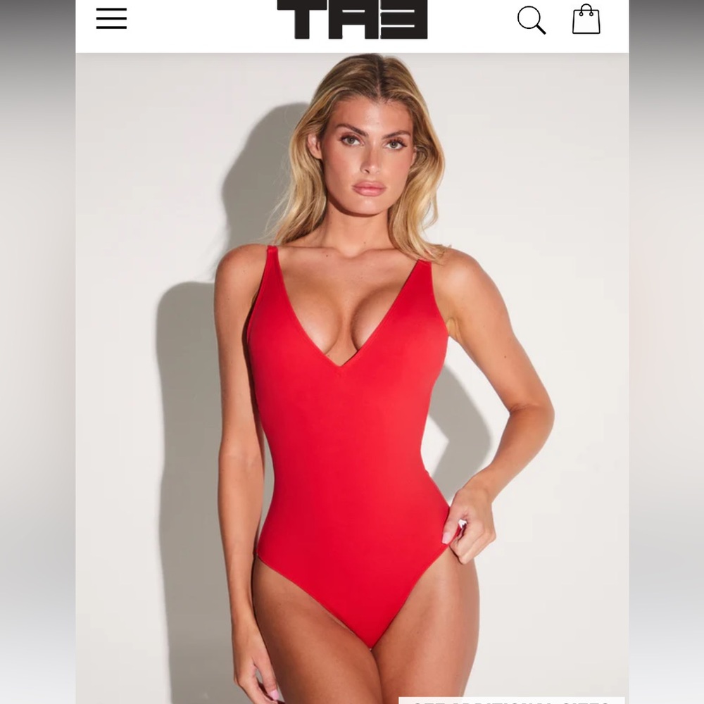 TA3 Red Plungey One-Piece Swimsuit Large